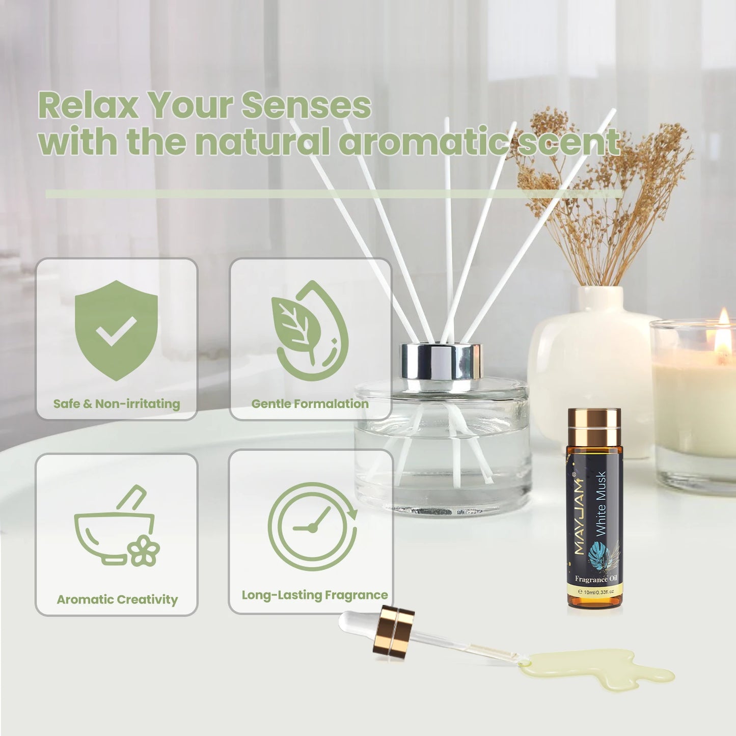 MAYJAM Aromatic Essential Oil White Musk Sea Breeze Baby Powder Strawberry Bay Rum Rain Bamboo Classic Cologne Scents