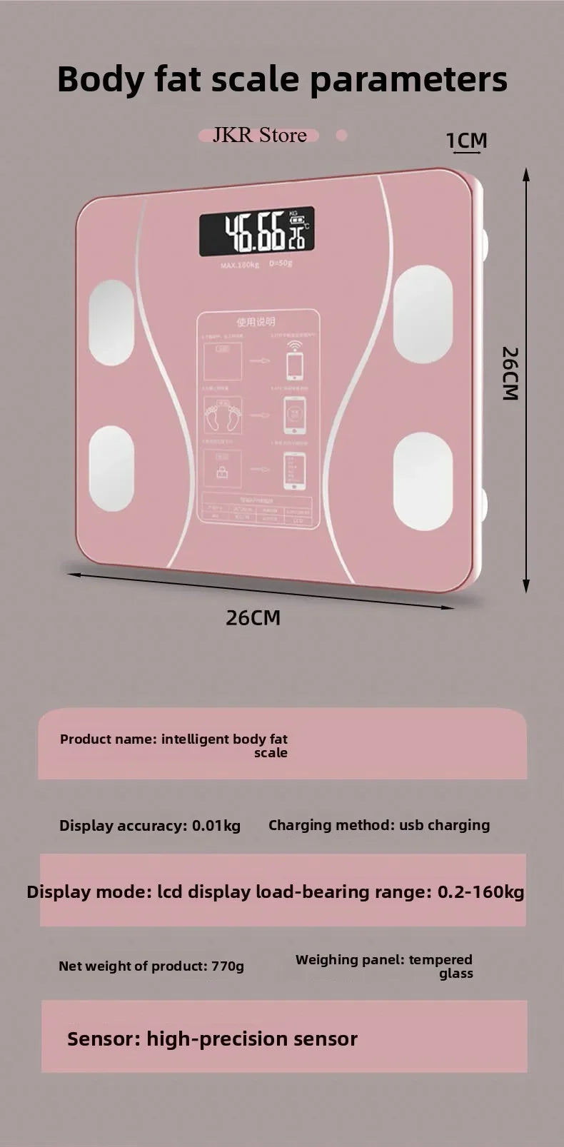 Digital Scale Professional Electronic Weight Loss Bluetooth Smarts Body Fat Analyzer with High Precision Mobile App
