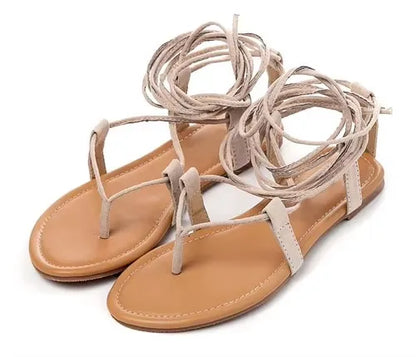 Eilyken Summer Roman Sandals Cross-Strap Tall Knee High Bondage Thong Flat Women Sandals Flip Flops Black Apricot