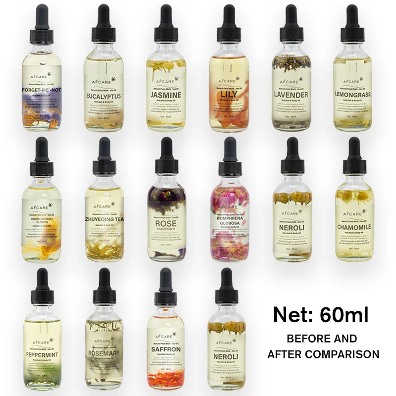 AFCARE Natural Plant Dried Flower Essential Oil 60ml Body Massage Care Essential Oil Diffuser Tea Tree Rosemary Lavender Lily