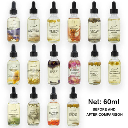 AFCARE Natural Plant Dried Flower Essential Oil 60ml Body Massage Care Essential Oil Diffuser Tea Tree Rosemary Lavender Lily