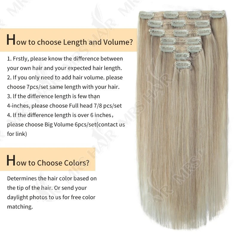 MRSHAIR Clip in Hair Extension Human Hair Real Natural Clip in Hair Extension Double Weft Full Head 7PCS Clip Ins For Add Volume