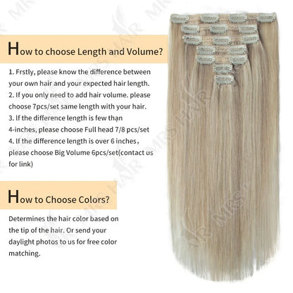 MRSHAIR Clip in Hair Extension Human Hair Real Natural Clip in Hair Extension Double Weft Full Head 7PCS Clip Ins For Add Volume