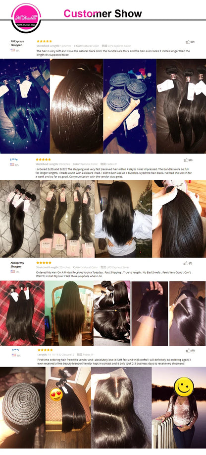 ALI ANNABELLE Straight Hair Bundles Human Hair Bundles 30 28 26 Inch 1 3 4 Bundles Deals Natural Brazilian Hair Weave Bundles