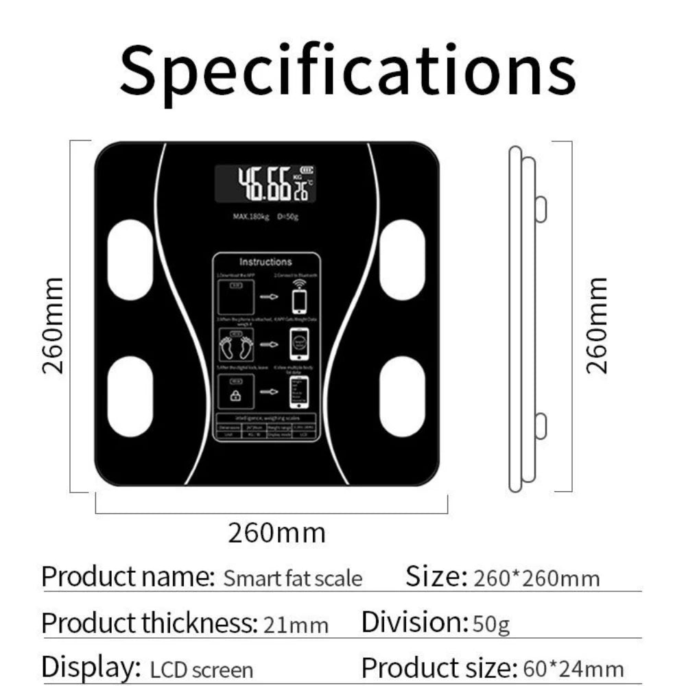 Digital Scale Professional Electronic Weight Loss Bluetooth Smarts Body Fat Analyzer with High Precision Mobile App