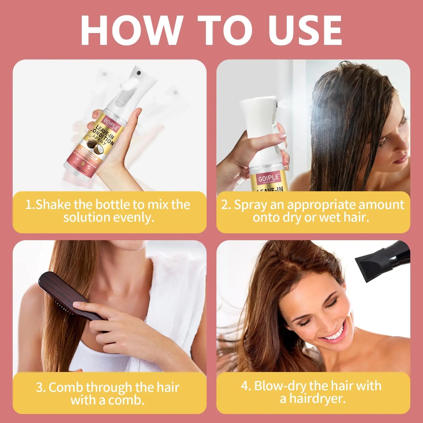 300ml Coconut Leave In Conditioner Spray for Curly Hair Smoothing Anti-Frizzle Soften Hair Protection Spray for Heat Damaged