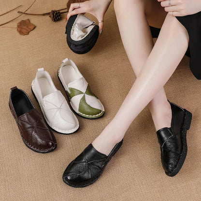 WOIZGIC Women's Ladies Female Woman Mother Shoes Flats Genuine Leather Loafers Moccasins Mixed Colorful Non Slip On Plus Size 42
