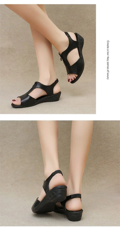 WOIZGIC Women Old Mother Laides Female Sandals Platform Shoes PU Leather Non Slip Beach Summer Cool Zipper Size 35-41 PGP-1153