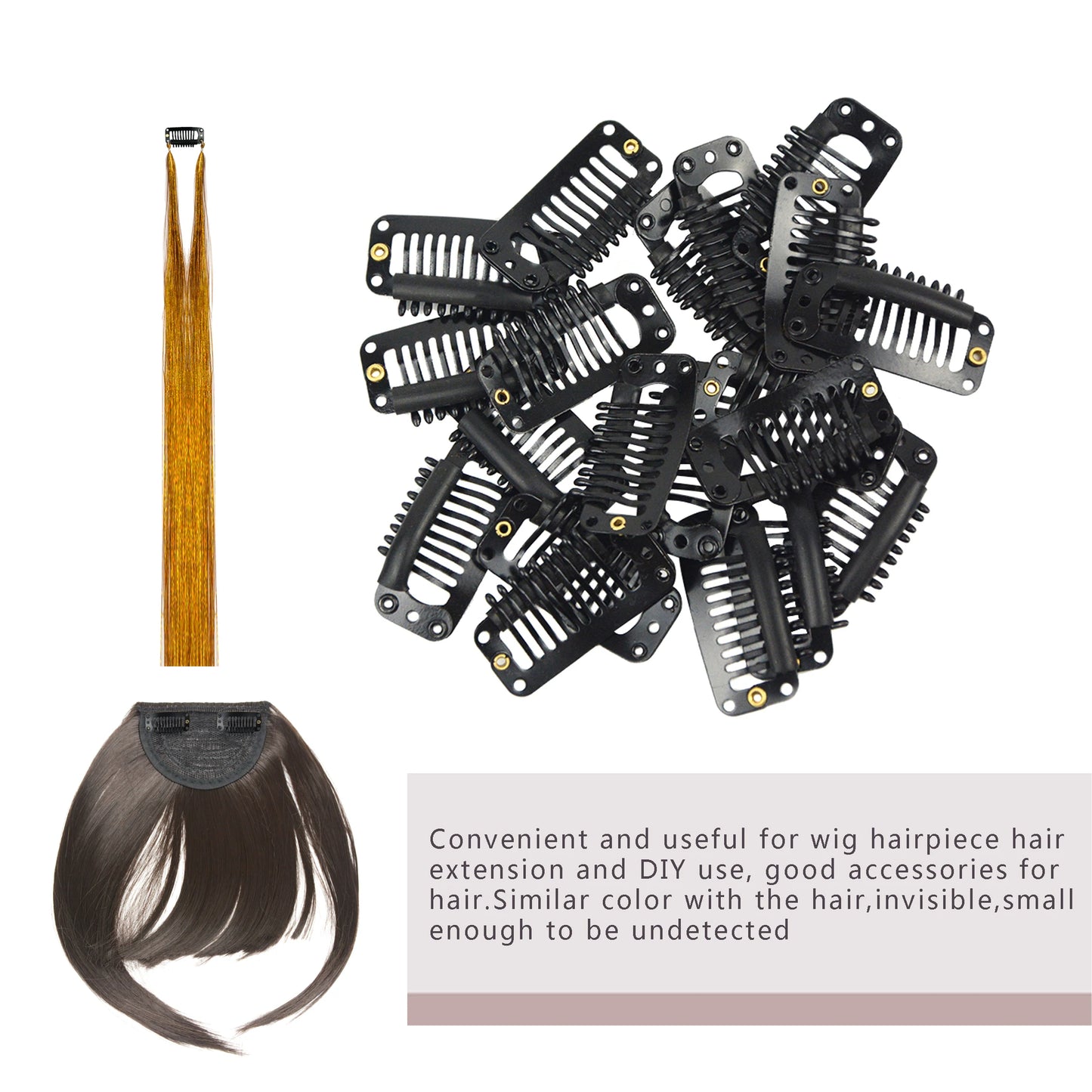 12 pcs 32mm 9-teeth Hair Extension Clips Wig Clips Combs Snap Clips with Rubber for Hair Extension Toupee DIY