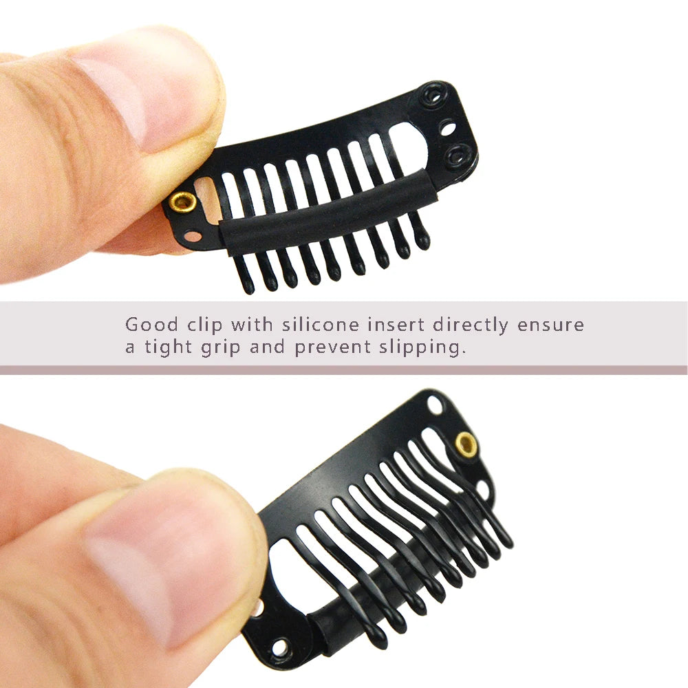 12 pcs 32mm 9-teeth Hair Extension Clips Wig Clips Combs Snap Clips with Rubber for Hair Extension Toupee DIY