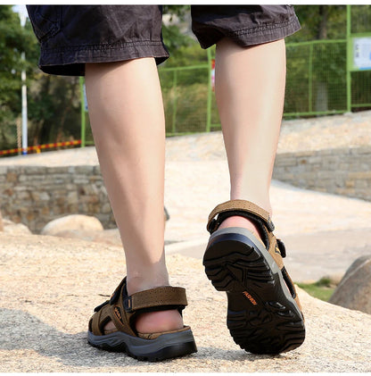 New Fashion Summer Leisure Men Shoes Beach Sandals High Quality Genuine Leather Sandals Soft Large Size Men's Sandals Size 38-48
