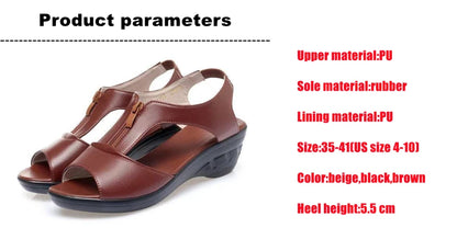 WOIZGIC Women Old Mother Laides Female Sandals Platform Shoes PU Leather Non Slip Beach Summer Cool Zipper Size 35-41 PGP-1153