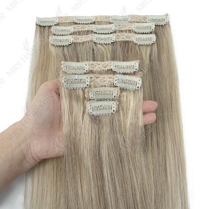 MRSHAIR Clip in Hair Extension Human Hair Real Natural Clip in Hair Extension Double Weft Full Head 7PCS Clip Ins For Add Volume