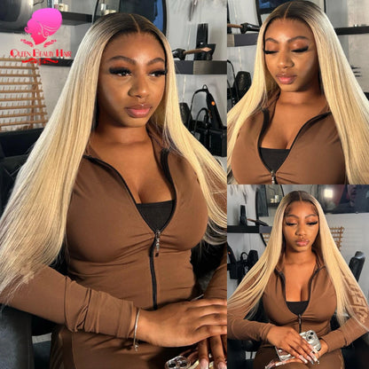 13x6 Lace Frontal Wig 1B 613 Ombre Blonde Full Lace Human Hair Wig Dark Roots Pre Plucked  Lace Front Human Hair Wigs for Women
