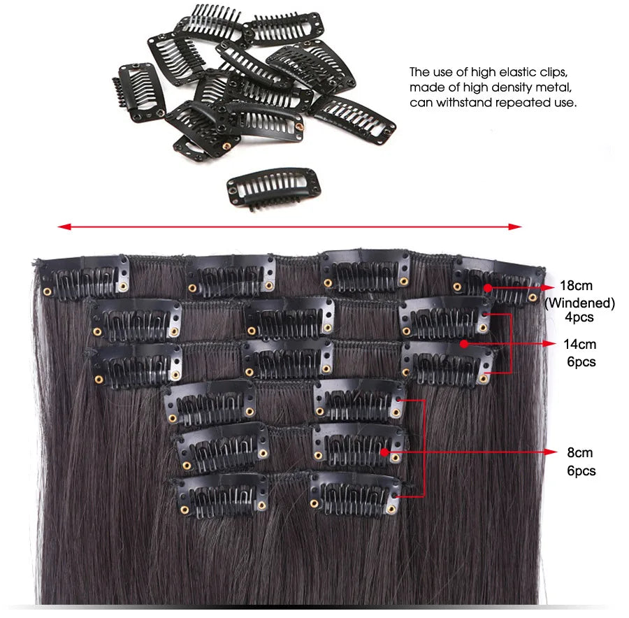 Alileader Synthetic Clip On Hair Extension 6Pcs/Set 22inch Straight Hairpiece Curly 16 Clips In Hair Ombre Heat Resistant Fiber