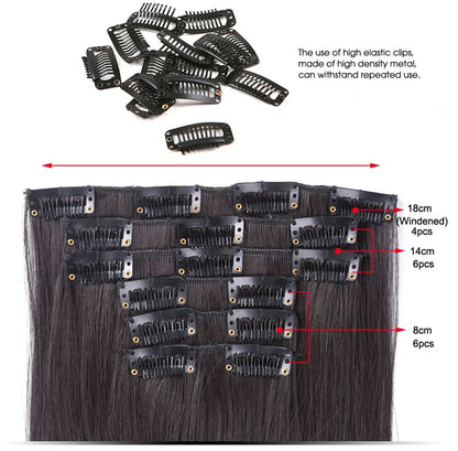 Alileader Synthetic Clip On Hair Extension 6Pcs/Set 22inch Straight Hairpiece Curly 16 Clips In Hair Ombre Heat Resistant Fiber