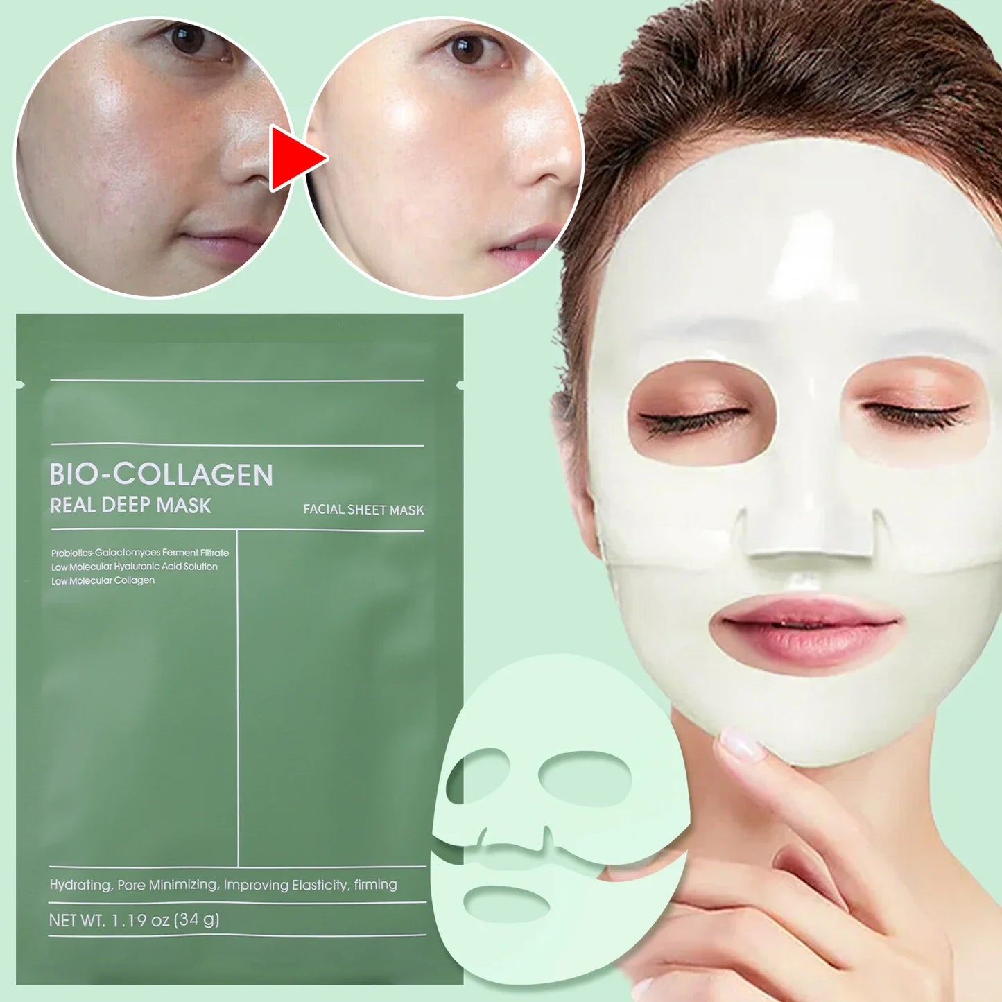 Collagen Face Mask Moisturizing Brightening Deep Hydration Overnight Mask Nourishing Refreshing Face Skin Care Bio Collagen Mask