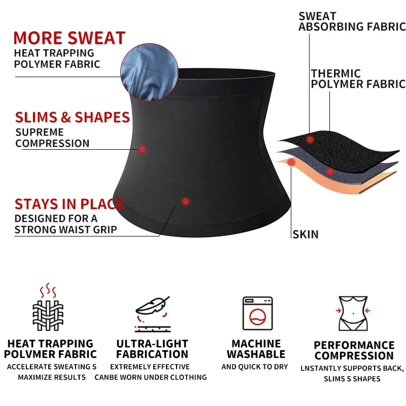 Men's Sports Body Shaper Belt Fitness Sweat Trimmer Belt Waist Trainer Fat Burner Weight Loss Shapewear Slimming Wraps Waistband