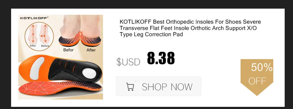 KOTLIKOFF High Quality Leather Orthotics Insole For Flat Foot Arch Support 25mm Orthopedic Silicone Insoles For Men And Women