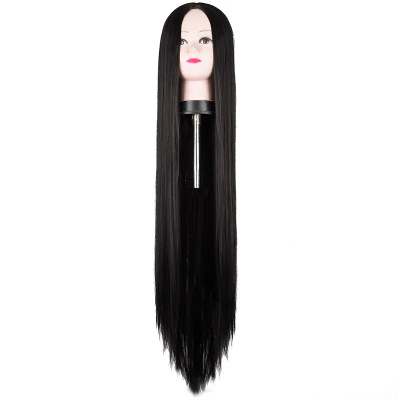 Fei-Show Black Wig 100CM/40 Inches Synthetic Heat Resistant Fiber Long Halloween Carnival Costume Cos-play Straight Hair