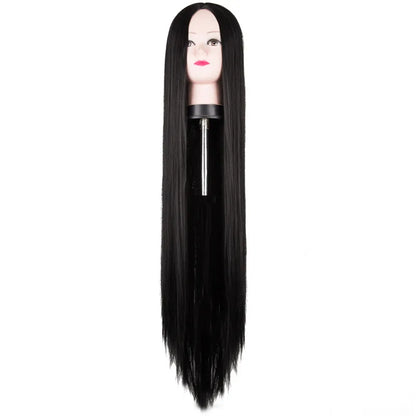 Fei-Show Black Wig 100CM/40 Inches Synthetic Heat Resistant Fiber Long Halloween Carnival Costume Cos-play Straight Hair