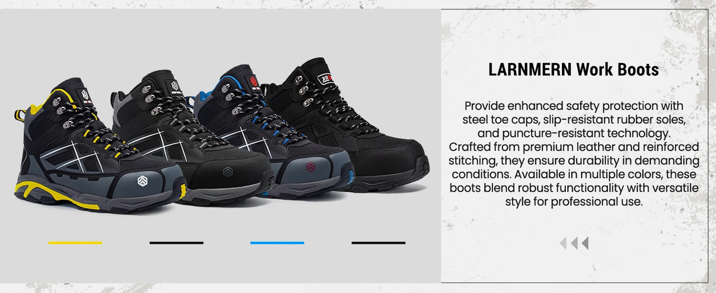Larnmern Mens Safety Work Boots Steel Toe Shoes Anti-puncture Anti-static Non Slip Protective Boots