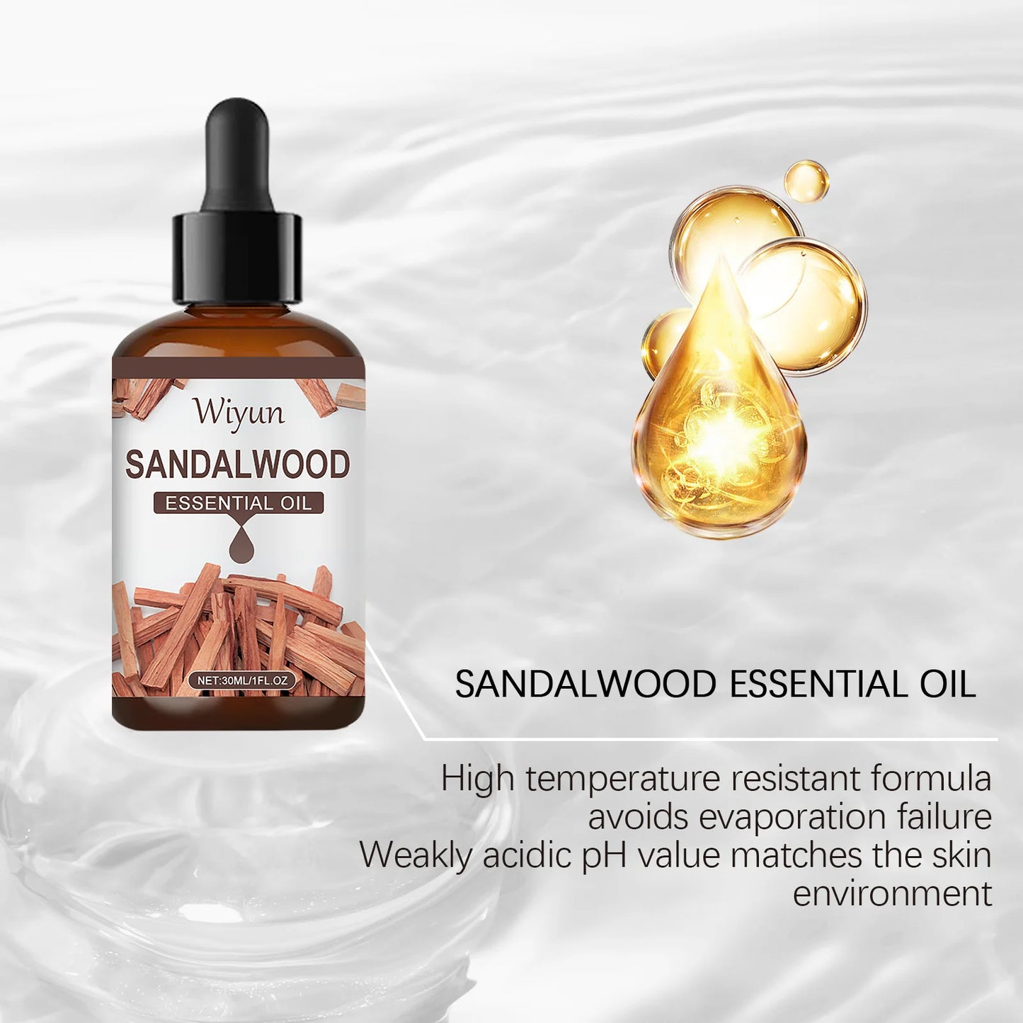 WIYUN Sandalwood Essential Oil Soft Fragrance Soothes Emotions and Creates a Peaceful Atmosphere 30ml