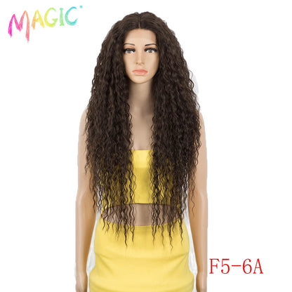 Magic Synthetic Lace Wig Wave Wigs Omber Blonde Wig High Temperature Fiber Curly Hair Wigs For Women Cosplay Lace Front Wig