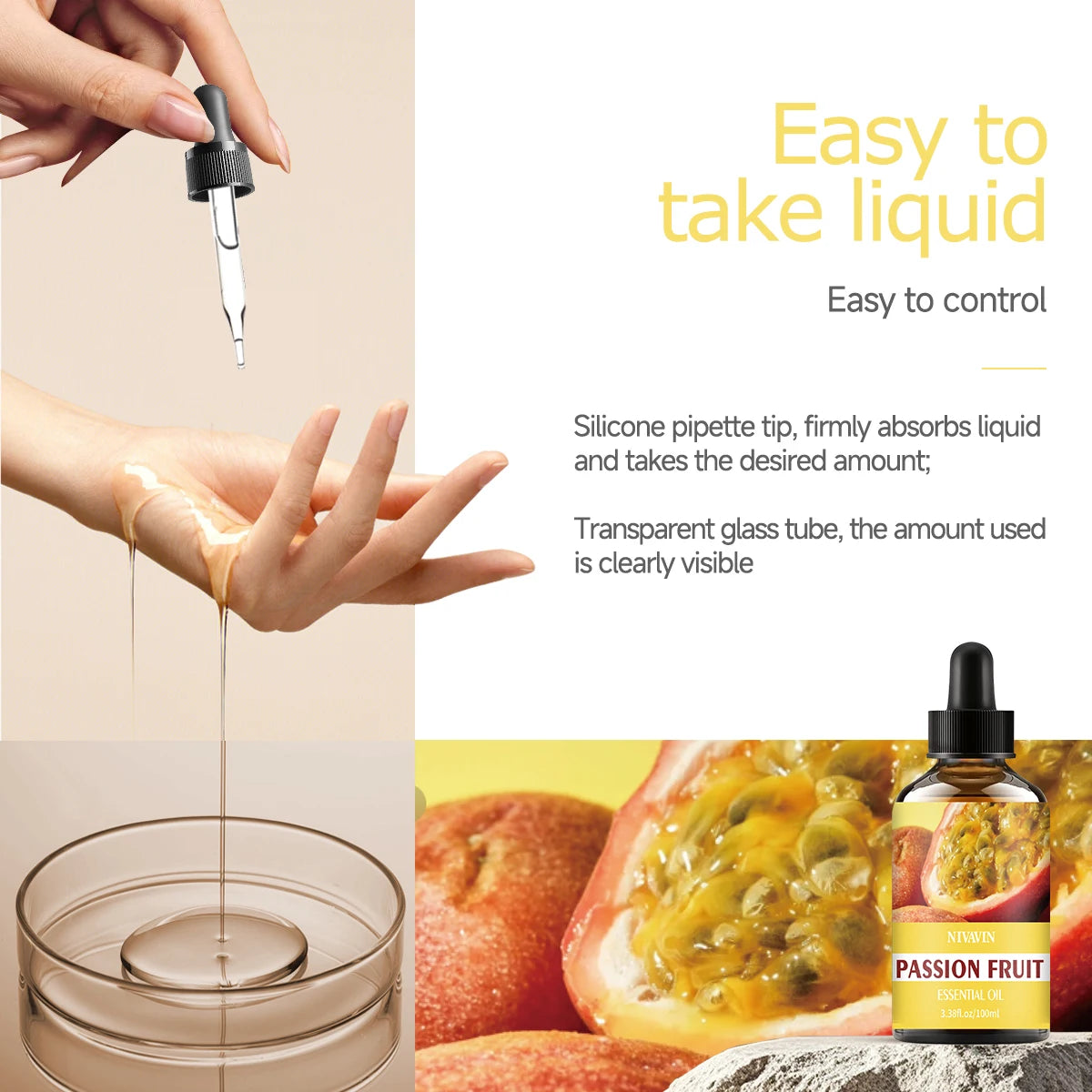 30ml/60ml/100ml passion fruit essential oil is suitable for facial hydration, moisturizing, hair care, skin care, perfume making