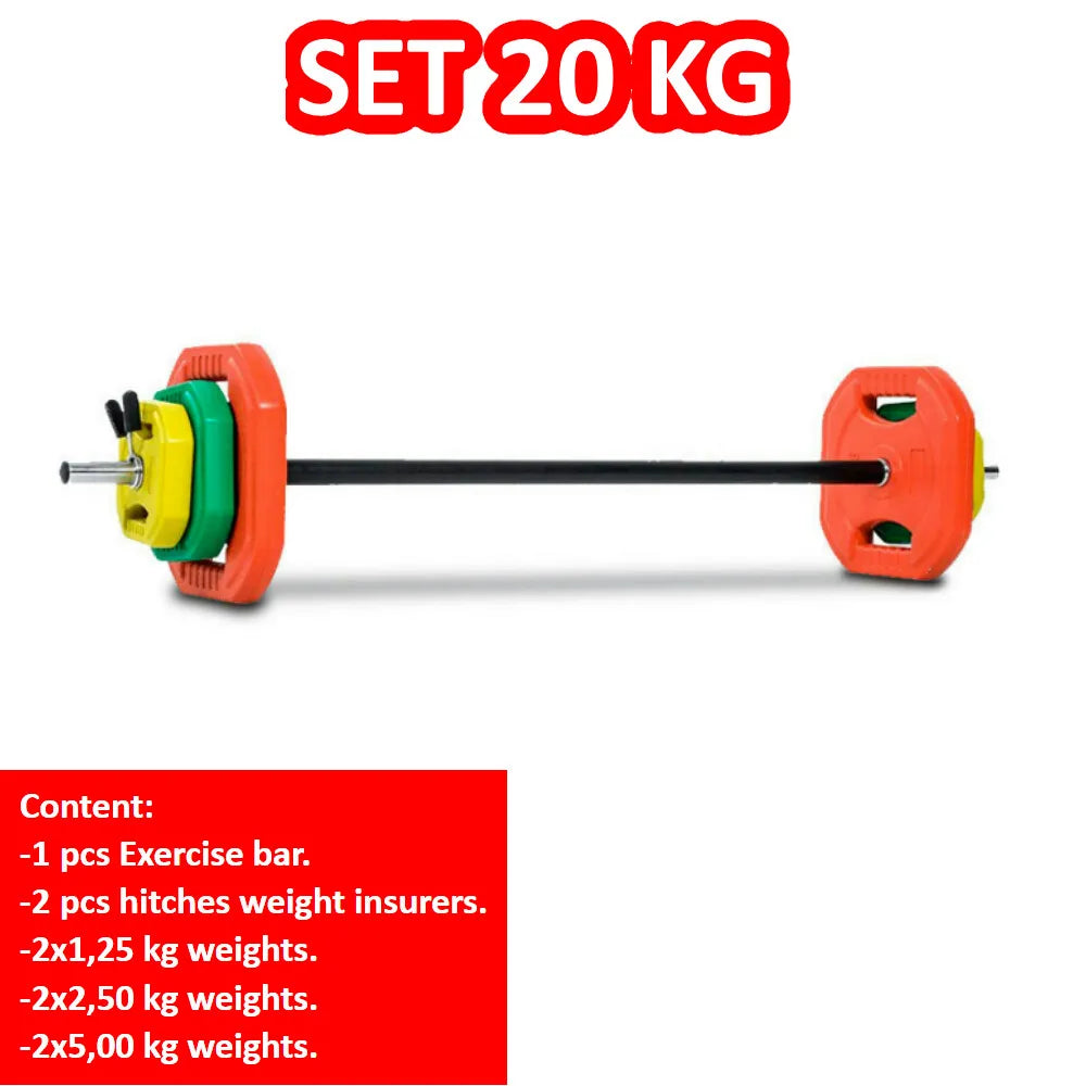weight and bar set, total 20 kg, adjustável, ideal for treining at home, various weigns you available in our loop