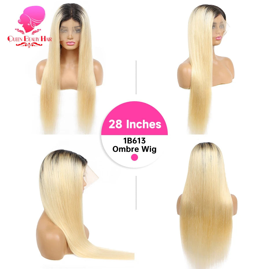 13x6 Lace Frontal Wig 1B 613 Ombre Blonde Full Lace Human Hair Wig Dark Roots Pre Plucked  Lace Front Human Hair Wigs for Women