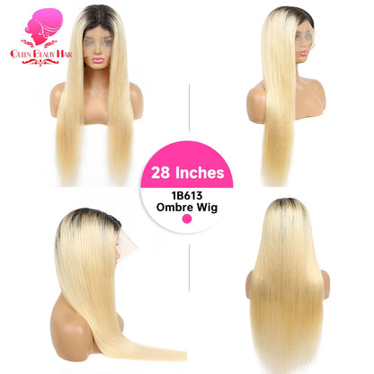13x6 Lace Frontal Wig 1B 613 Ombre Blonde Full Lace Human Hair Wig Dark Roots Pre Plucked  Lace Front Human Hair Wigs for Women