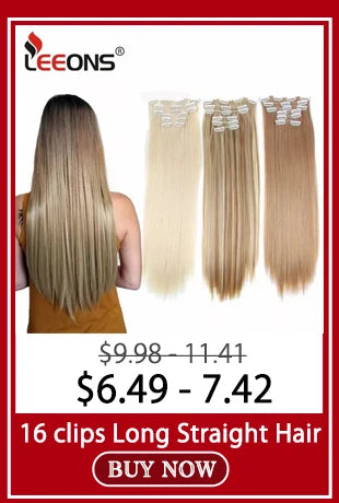 Leeons Synthetic Hair Extensions With Clips Heat Resistant Straight Hair Extensions Color Colored Black Hair Clip Womens 12G/Pcs