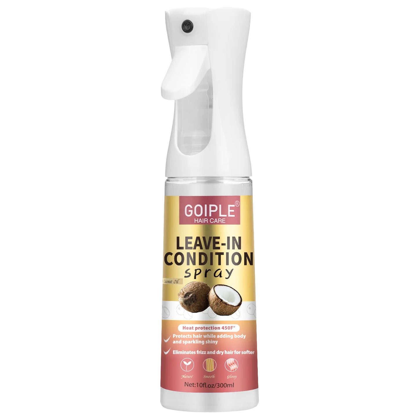 300ml Coconut Leave In Conditioner Spray for Curly Hair Smoothing Anti-Frizzle Soften Hair Protection Spray for Heat Damaged