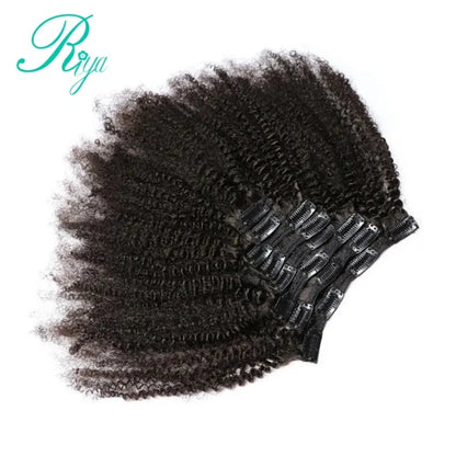 Riya Hair Clips In Brazilian Human Hair Afro Kinky Curly Clip In Hair Extensions 8 Pieces And 120g/Set Natural Color Remy Hair