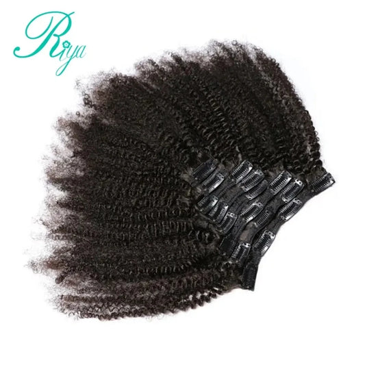 Riya Hair Clips In Brazilian Human Hair Afro Kinky Curly Clip In Hair Extensions 8 Pieces And 120g/Set Natural Color Remy Hair