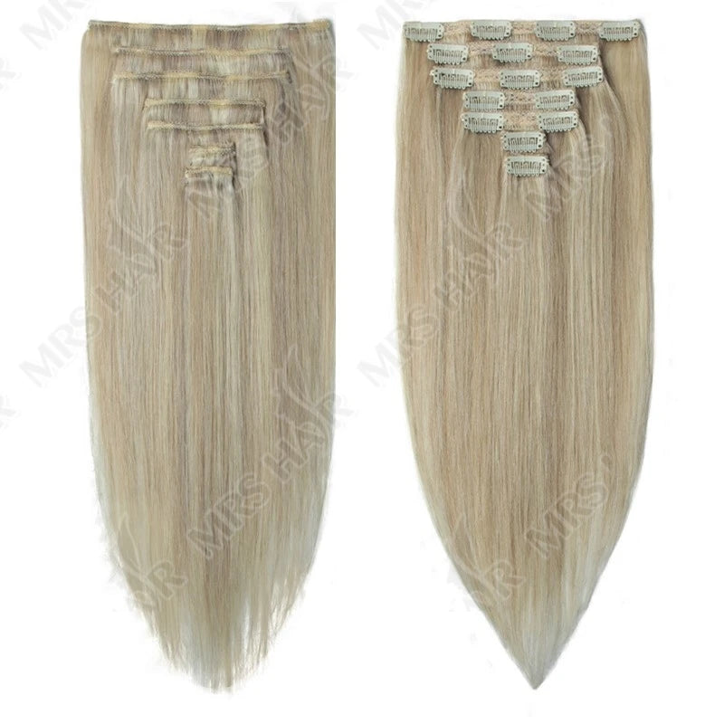 MRSHAIR Clip in Hair Extension Human Hair Real Natural Clip in Hair Extension Double Weft Full Head 7PCS Clip Ins For Add Volume