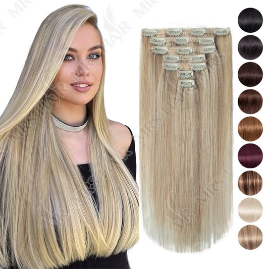 MRSHAIR Clip in Hair Extension Human Hair Real Natural Clip in Hair Extension Double Weft Full Head 7PCS Clip Ins For Add Volume