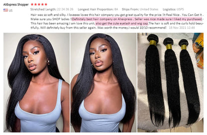 Ishow Kinky Straight Bundles Brazilian Yaki Straight Hair Bundles For Women 1/3/4pcs Human Hair Bundles Remy Hair Extension