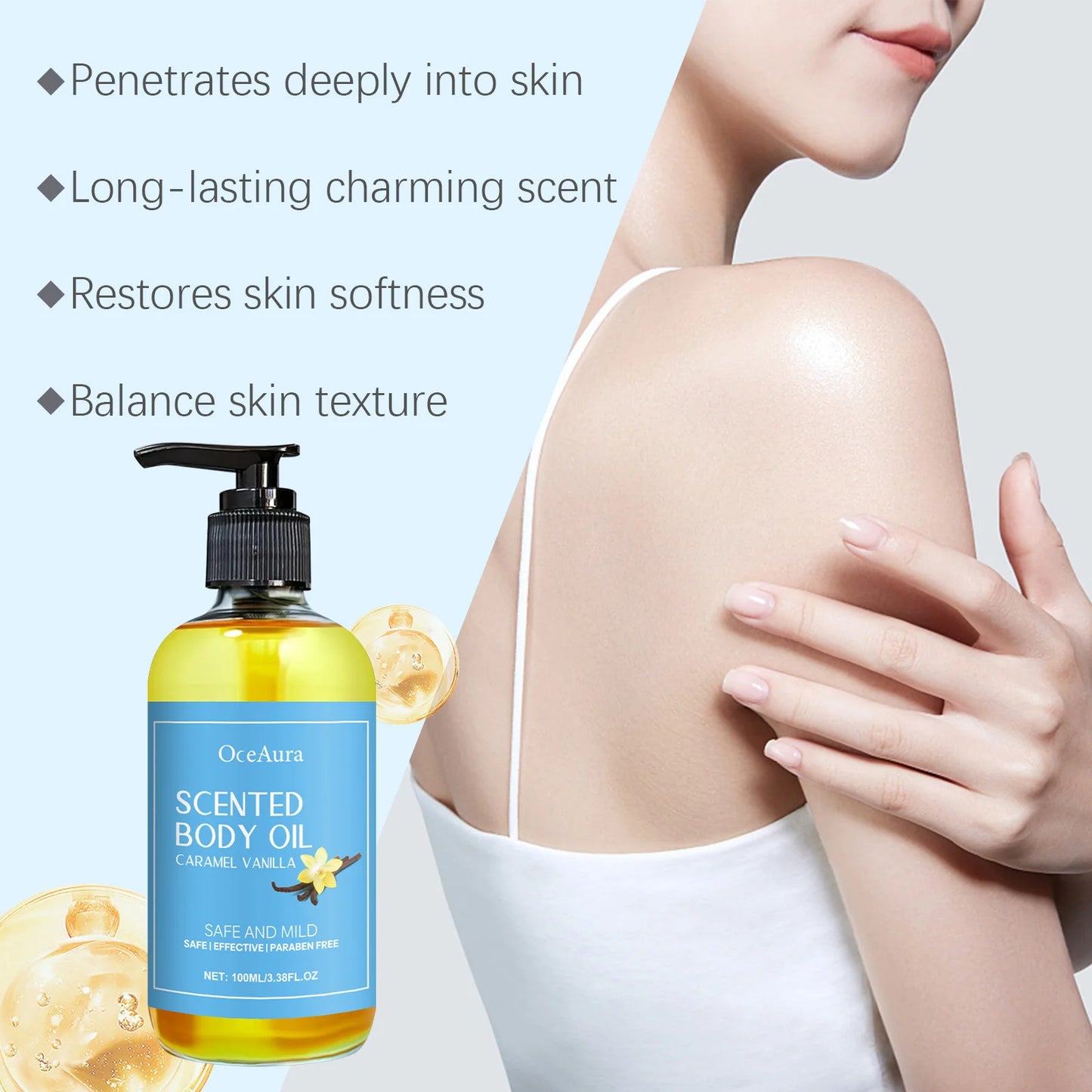 100ml Vanilla Body Massage Oil For Relaxing Moisturizing Skin Soothing Relieve Stress Lasting Scent Body Fragrance Essential Oil