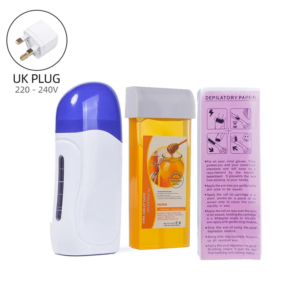 Honey Epilatory Waxing Kit Depilatory Roll on Wax Heater Machine with Refillable Wax Cream&100PCS Waxing Papers For Hair Removal