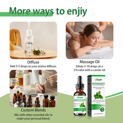 60ml Peppermint Body Essential Oil for Massage & Aromatherapy, Handmade, Cool & Fresh Body Oil