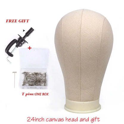 Alileader Training Mannequin Head Canvas Block Head Display Styling Mannequin Manikin Head Wig Stand Free Get T Needle Holder