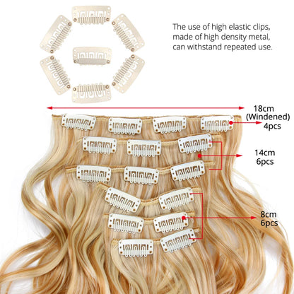 Alileader Synthetic Clip On Hair Extension 6Pcs/Set 22inch Straight Hairpiece Curly 16 Clips In Hair Ombre Heat Resistant Fiber