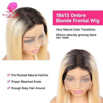 13x6 Lace Frontal Wig 1B 613 Ombre Blonde Full Lace Human Hair Wig Dark Roots Pre Plucked  Lace Front Human Hair Wigs for Women