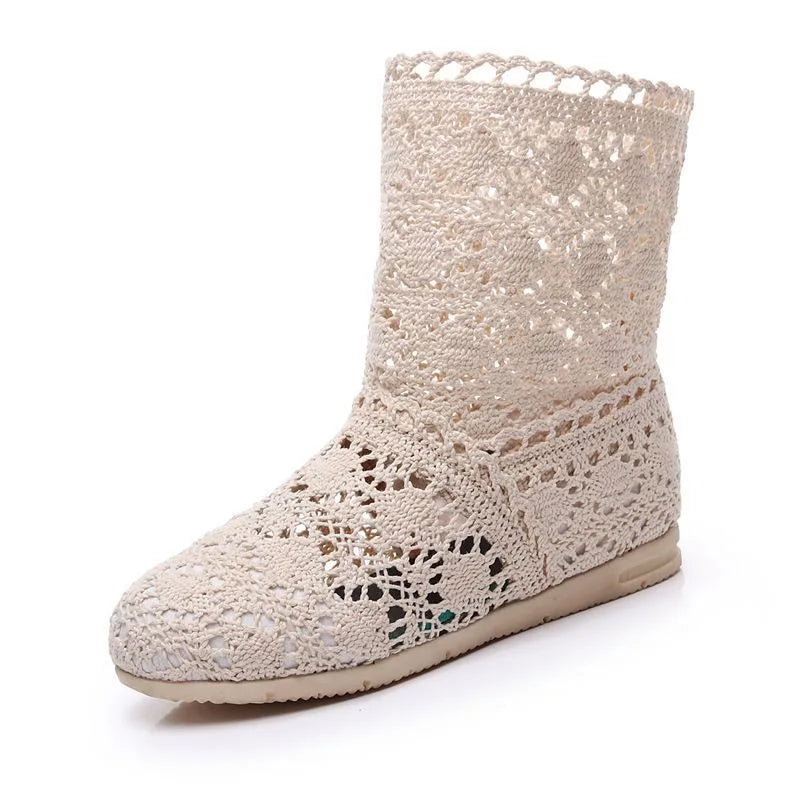 Summer Shoes Breathable Mesh Summer Boots Women Flat Heel Ankle Botas Womens Boots Fashion Cut-Outs Brand ZH262