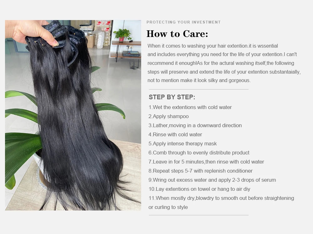 Doreen Full Head Brazilian Machine Remy Clip in Hair Extensions Human Hair 100% Real Natural Hairpiece Clips On 120G 14 To 22