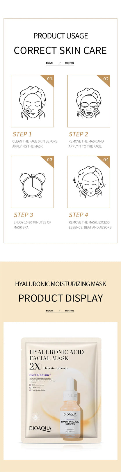 20pcs BIOAQUA Centella Collagen Face Mask Moisturizing Refreshing Sheet Masks Hyaluronic Acid Facial Mask Skin Care Products