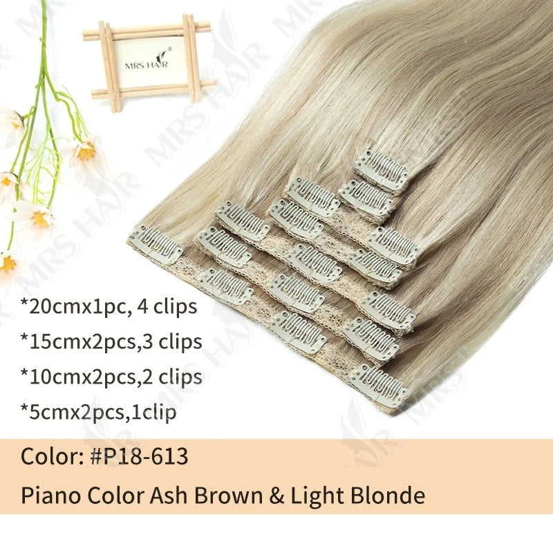MRSHAIR Clip in Hair Extension Human Hair Real Natural Clip in Hair Extension Double Weft Full Head 7PCS Clip Ins For Add Volume