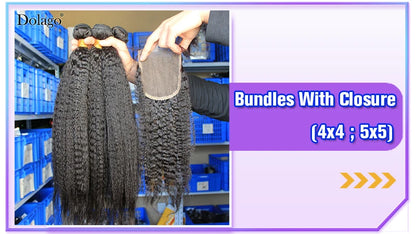Kinky Straight Bundles Weave Coarse Yaki Straight Weaving Raw Indian Human Hair Bundles With Closure Hair Extensions For Women